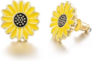 Jeka Sunflower Stud Earrings for Women Dainty Daisy Earrings Fashion Cute Boho Bff Studs Post Earring Jewelry for Friends 10mm 3g
