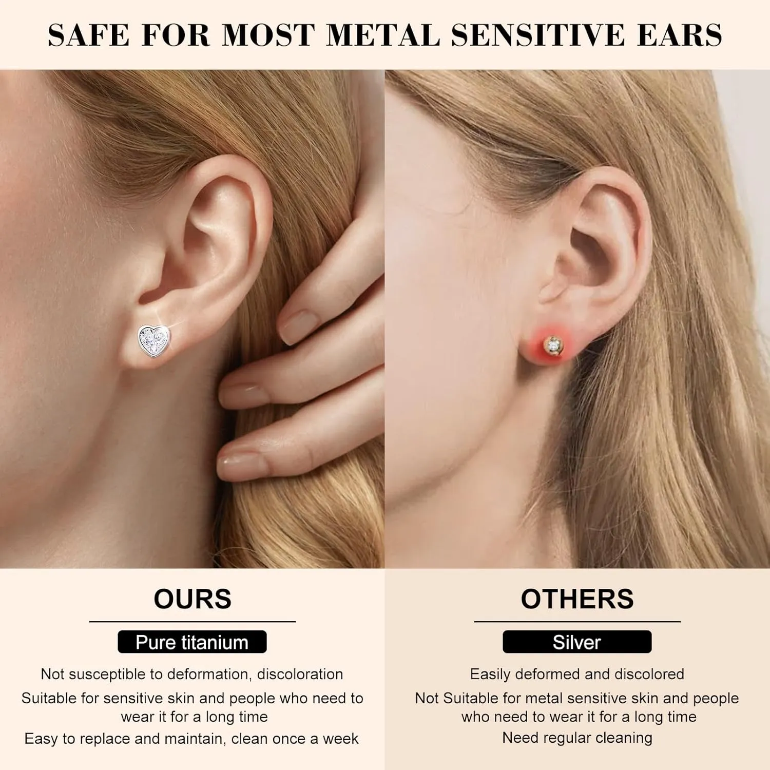 JEROOT Hypoallergenic Stud | Cubic Zirconia Moissanite Studs for Women | Pure Titanium Earrings Studs | Dainty Geometrical Bar Triangle Heart Earrings
