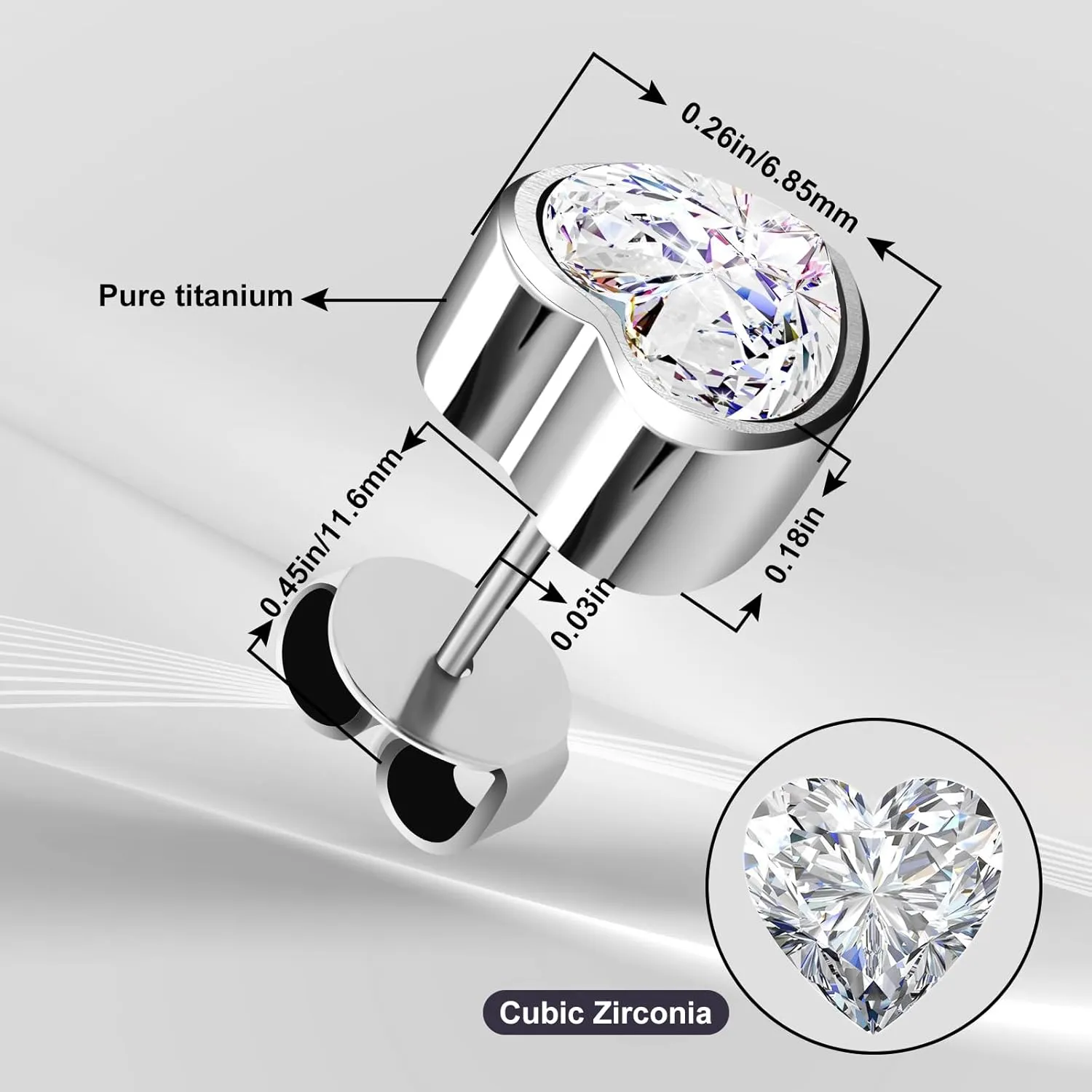 JEROOT Hypoallergenic Stud | Cubic Zirconia Moissanite Studs for Women | Pure Titanium Earrings Studs | Dainty Geometrical Bar Triangle Heart Earrings