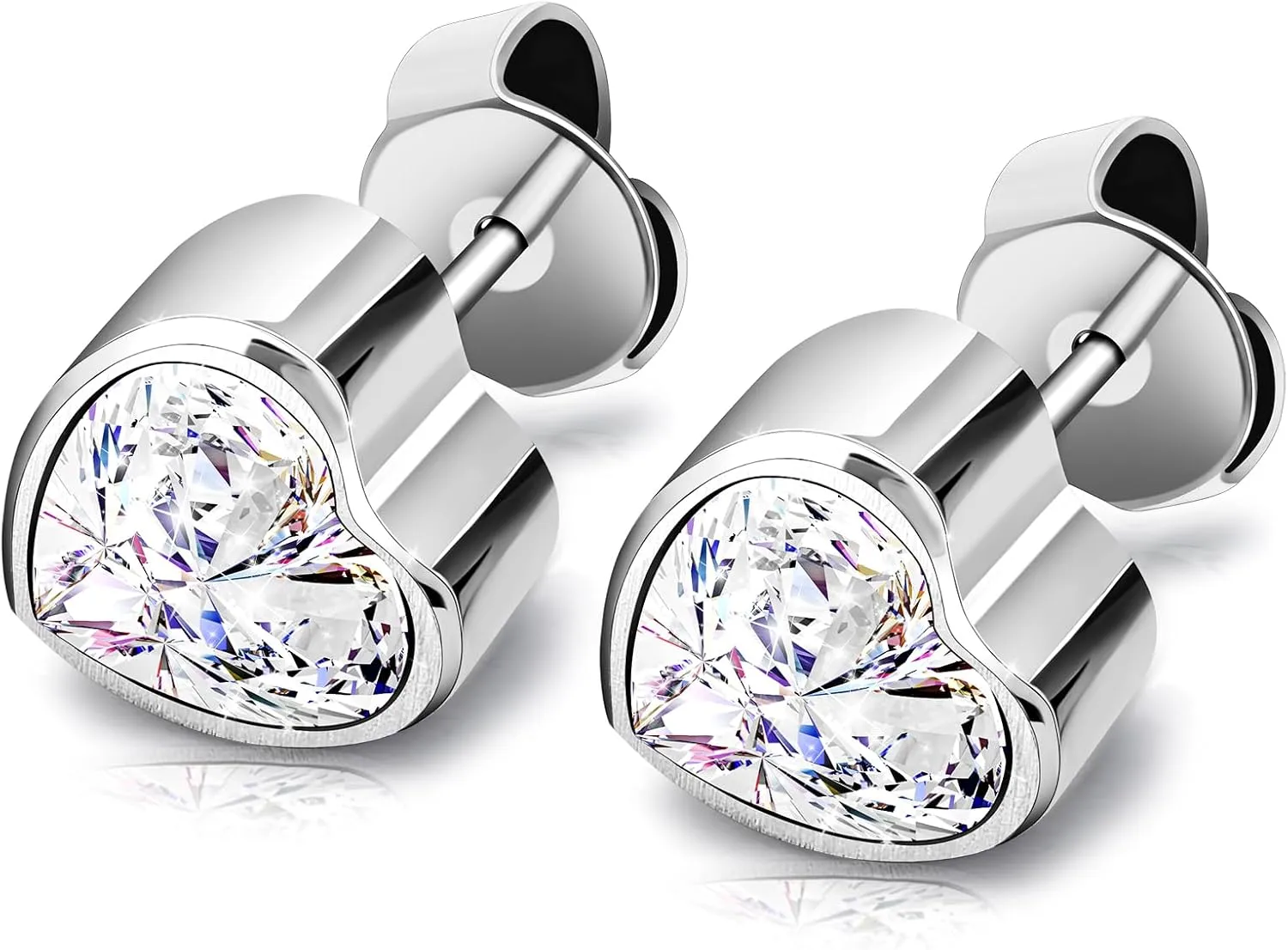 JEROOT Hypoallergenic Stud | Cubic Zirconia Moissanite Studs for Women | Pure Titanium Earrings Studs | Dainty Geometrical Bar Triangle Heart Earrings
