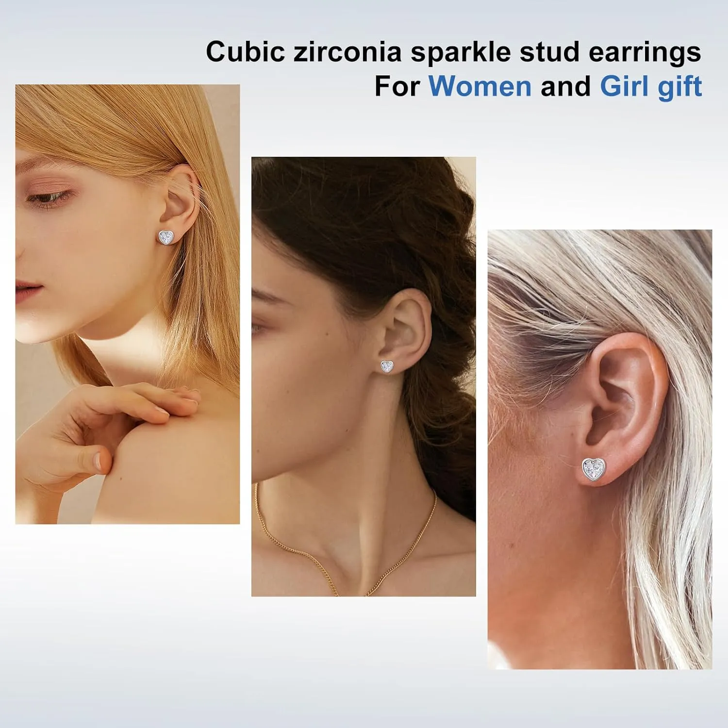 JEROOT Hypoallergenic Stud | Cubic Zirconia Moissanite Studs for Women | Pure Titanium Earrings Studs | Dainty Geometrical Bar Triangle Heart Earrings