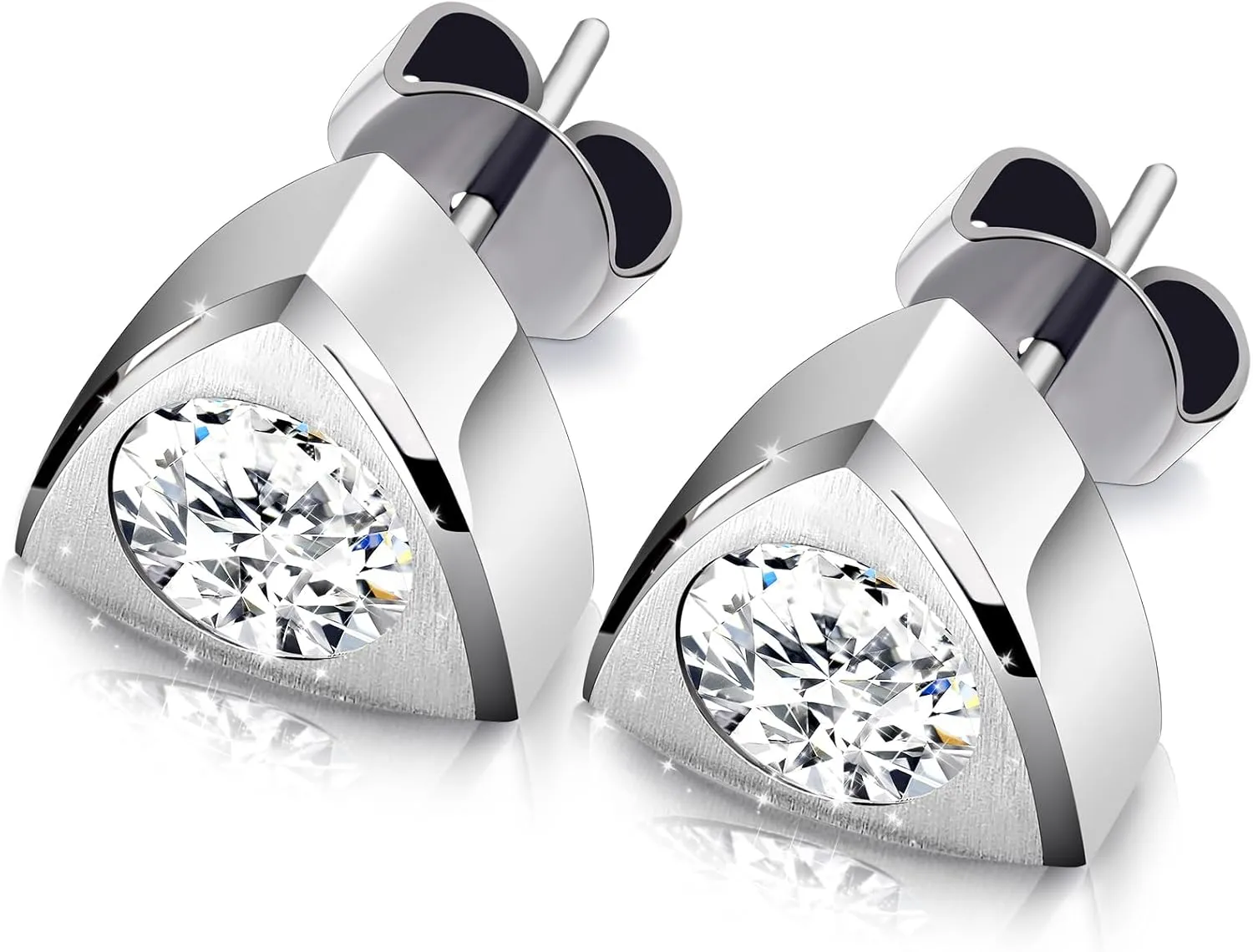 JEROOT Hypoallergenic Stud | Cubic Zirconia Moissanite Studs for Women | Pure Titanium Earrings Studs | Dainty Geometrical Bar Triangle Heart Earrings