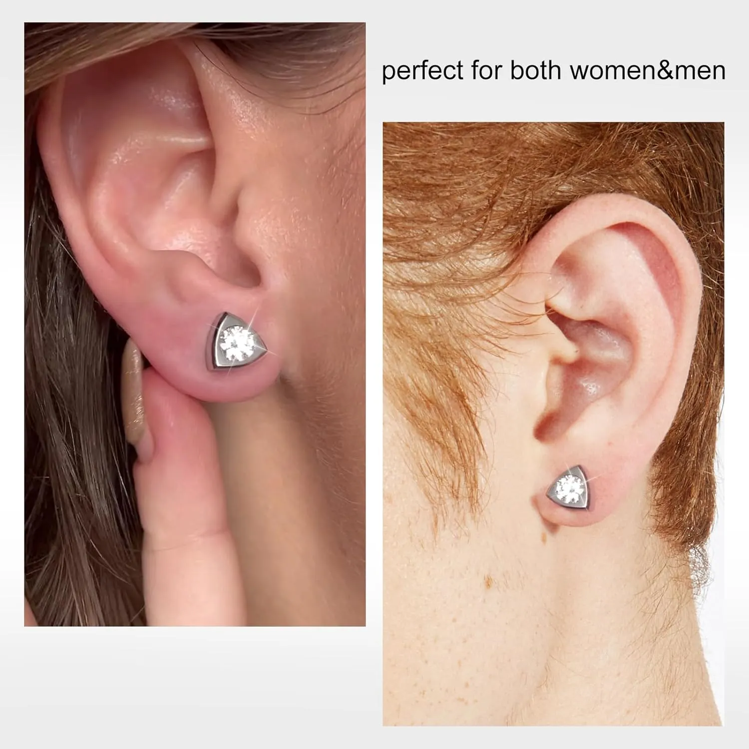 JEROOT Hypoallergenic Stud | Cubic Zirconia Moissanite Studs for Women | Pure Titanium Earrings Studs | Dainty Geometrical Bar Triangle Heart Earrings