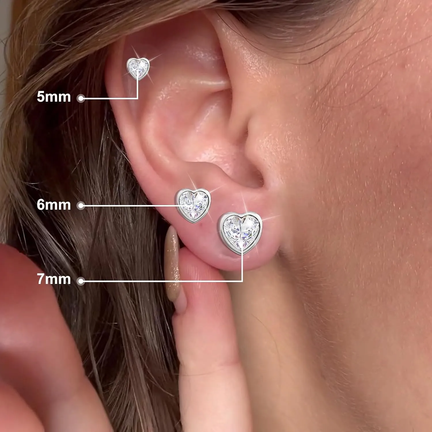 JEROOT Hypoallergenic Stud | Cubic Zirconia Moissanite Studs for Women | Pure Titanium Earrings Studs | Dainty Geometrical Bar Triangle Heart Earrings