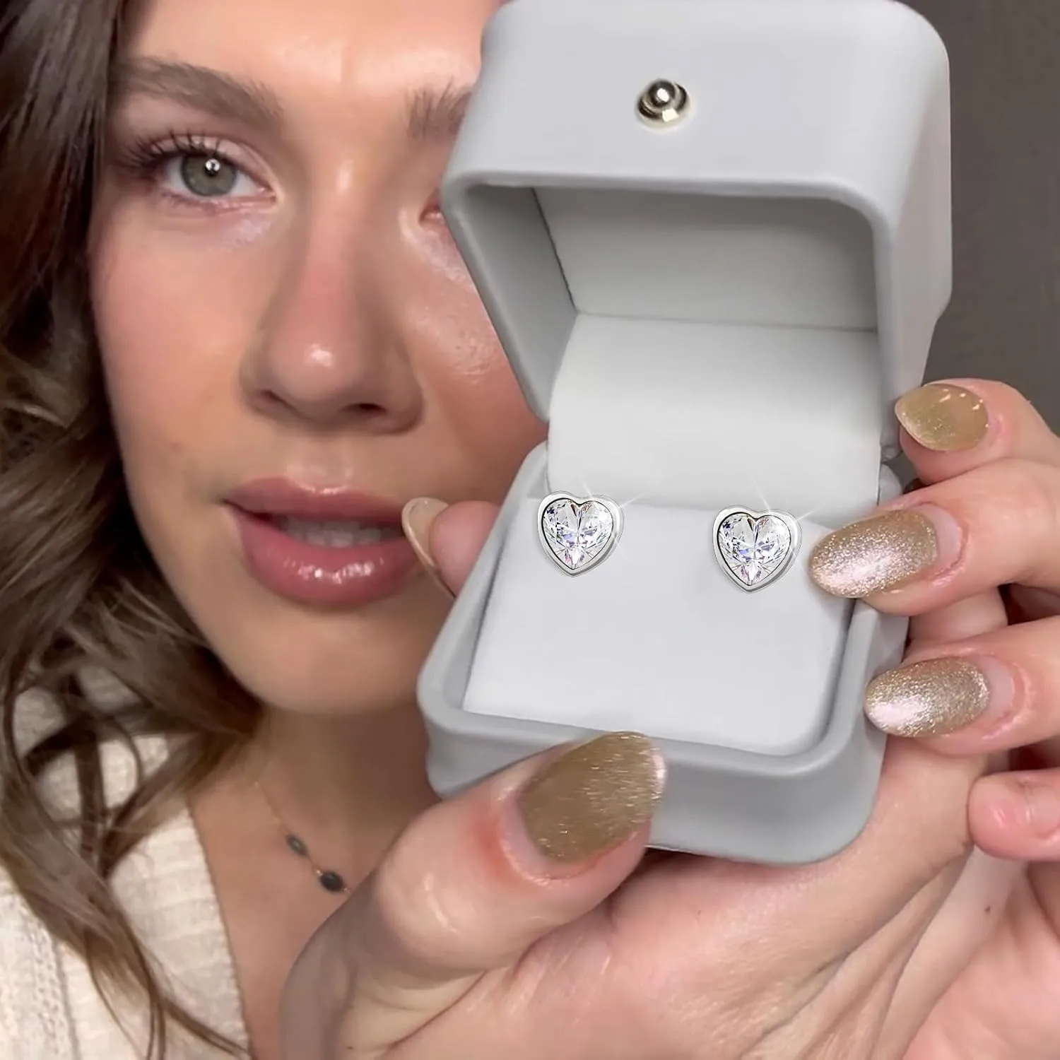 JEROOT Hypoallergenic Stud | Cubic Zirconia Moissanite Studs for Women | Pure Titanium Earrings Studs | Dainty Geometrical Bar Triangle Heart Earrings