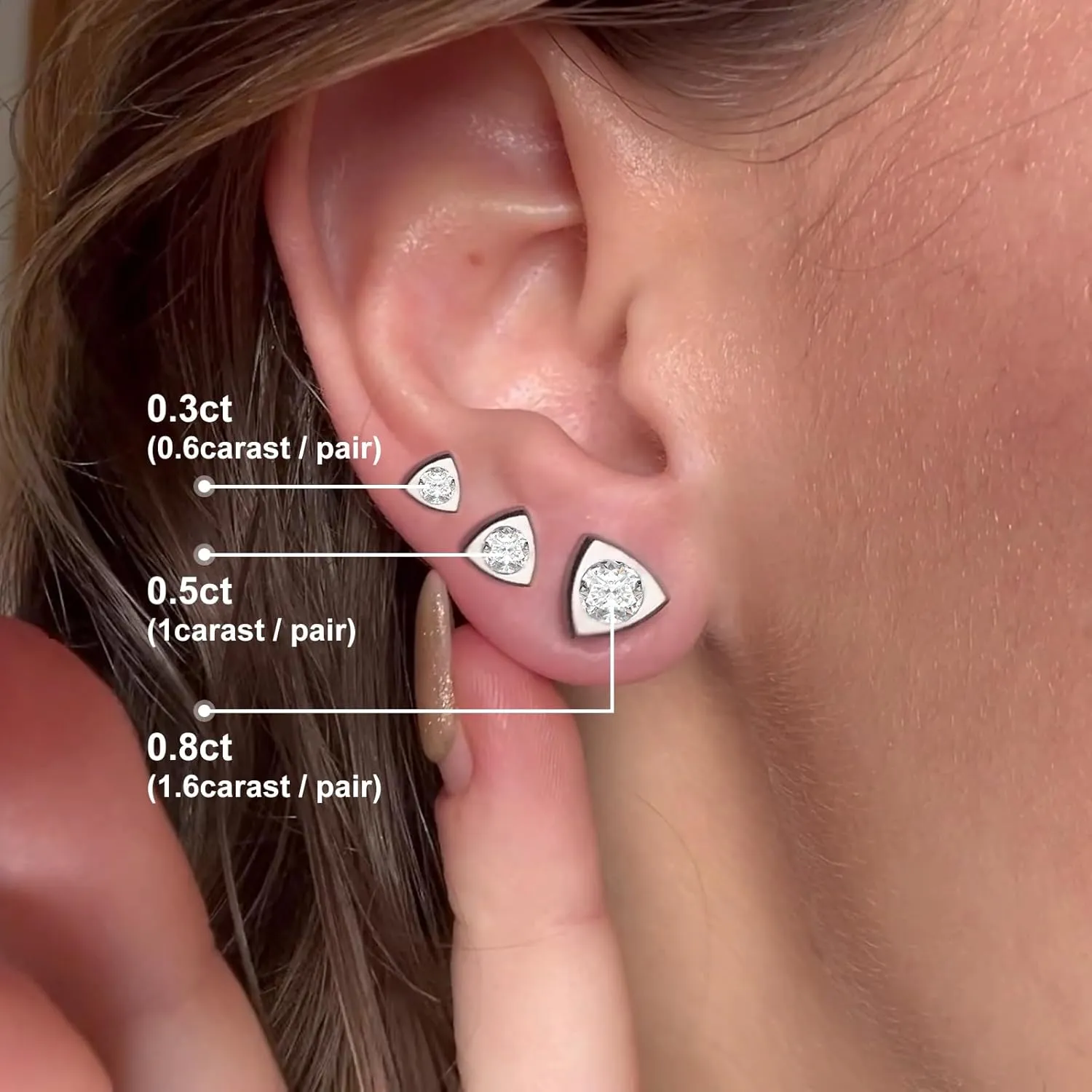 JEROOT Hypoallergenic Stud | Cubic Zirconia Moissanite Studs for Women | Pure Titanium Earrings Studs | Dainty Geometrical Bar Triangle Heart Earrings