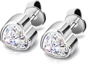 JEROOT Hypoallergenic Stud | Cubic Zirconia Moissanite Studs for Women | Pure Titanium Earrings Studs | Dainty Geometrical Bar Triangle Heart Earrings