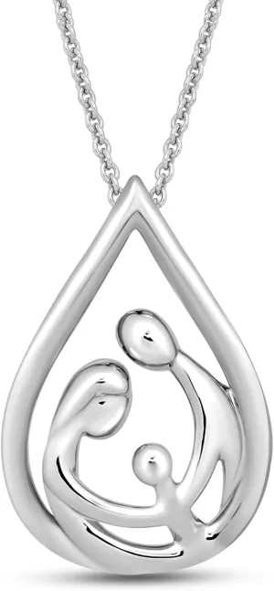 Jewelili Sterling Silver Parent and 1 Child Drop Pendant Necklace, 18" Rolo Chain