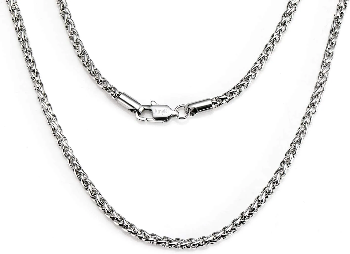 Jewelry 3mm Titanium Stainless Steel Womens & Mens Silver Wheat Chain Necklace 16 to 30 in