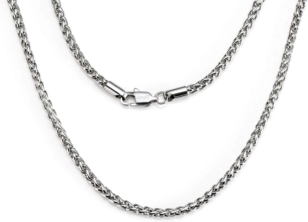 Jewelry 3mm Titanium Stainless Steel Womens & Mens Silver Wheat Chain Necklace 16 to 30 in