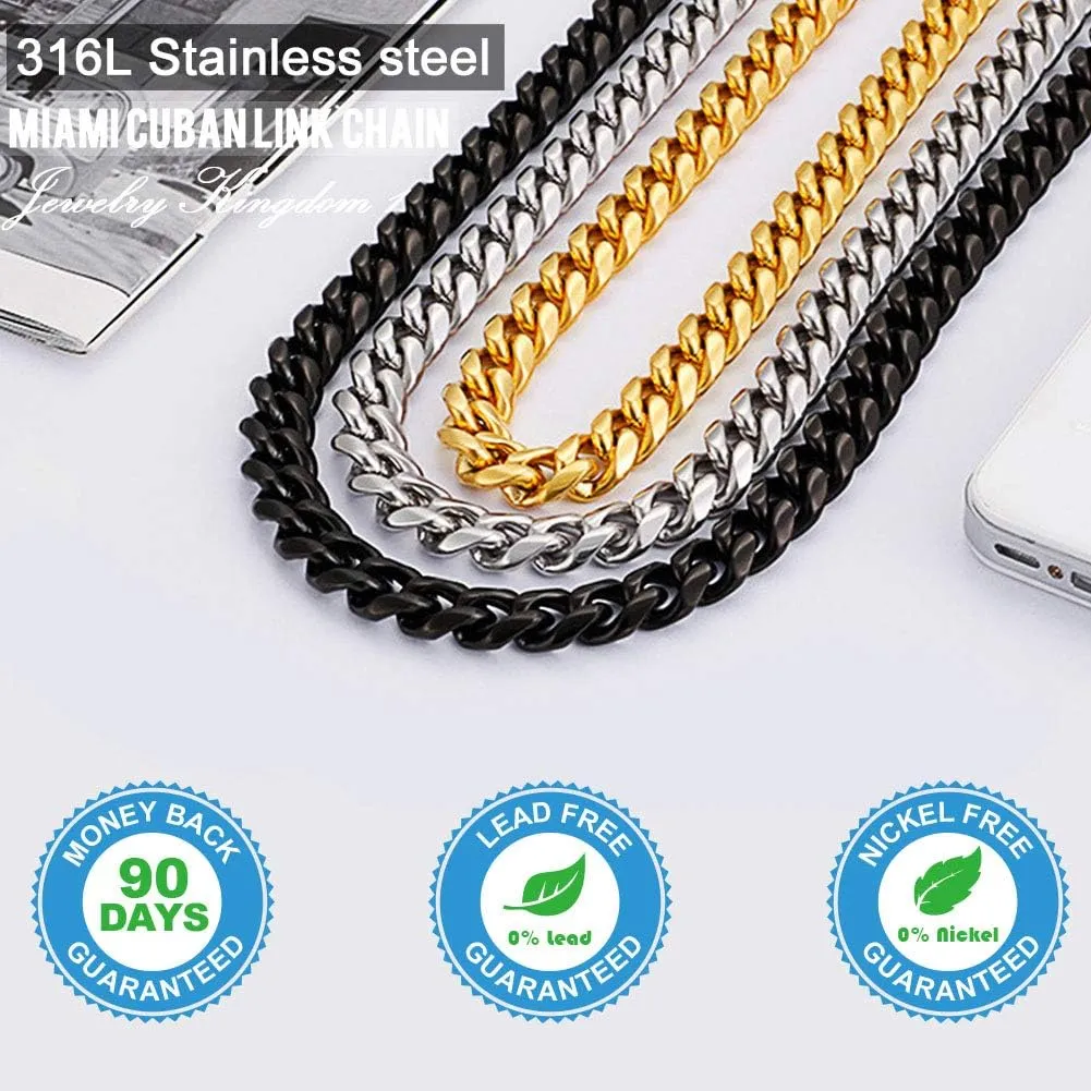 Jewelry Kingdom 1 Mens Necklace or Bracelet, 6MM Silver Cuban Link Chain for Men's Jewelry, Miami Chain Necklace for Women, High Polished 316L Stainless Steel(Length of 7-30inches)