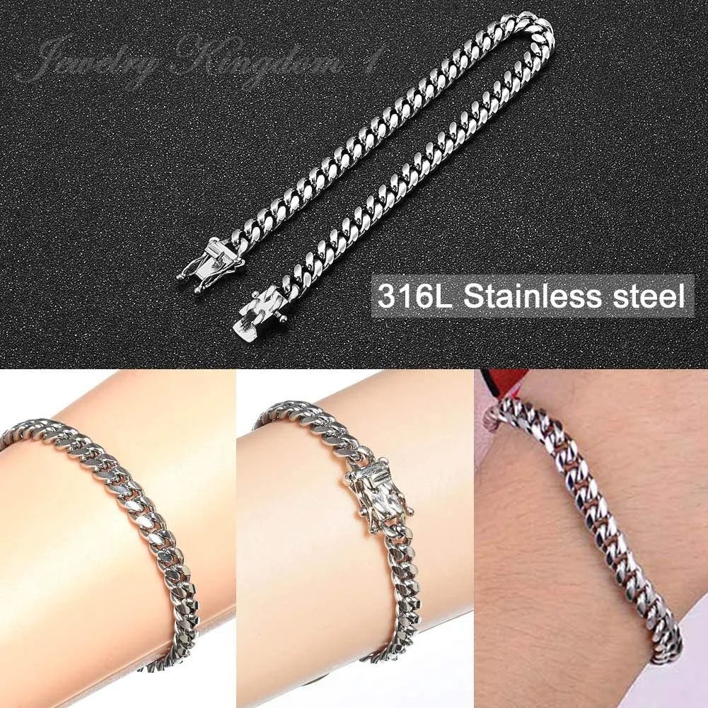 Jewelry Kingdom 1 Mens Necklace or Bracelet, 6MM Silver Cuban Link Chain for Men's Jewelry, Miami Chain Necklace for Women, High Polished 316L Stainless Steel(Length of 7-30inches)
