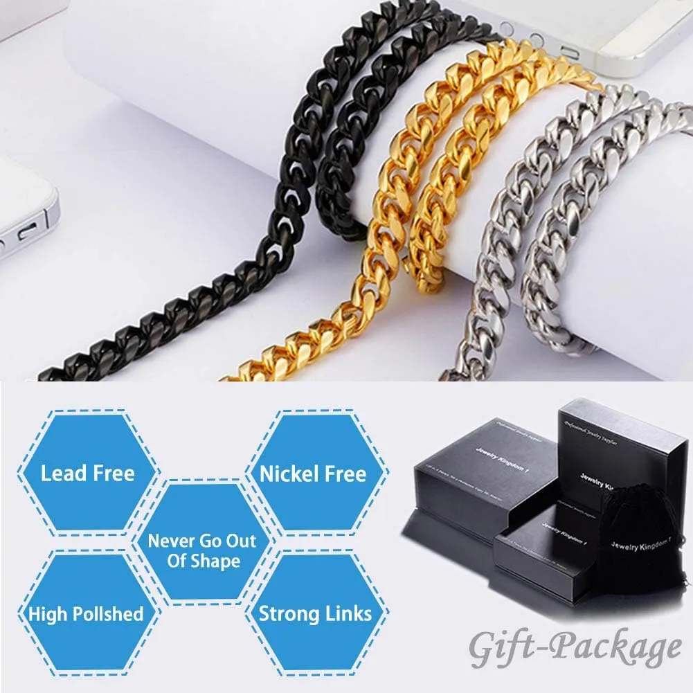 Jewelry Kingdom 1 Mens Necklace or Bracelet, 6MM Silver Cuban Link Chain for Men's Jewelry, Miami Chain Necklace for Women, High Polished 316L Stainless Steel(Length of 7-30inches)