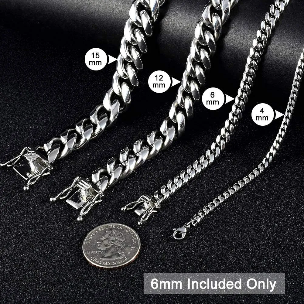 Jewelry Kingdom 1 Mens Necklace or Bracelet, 6MM Silver Cuban Link Chain for Men's Jewelry, Miami Chain Necklace for Women, High Polished 316L Stainless Steel(Length of 7-30inches)