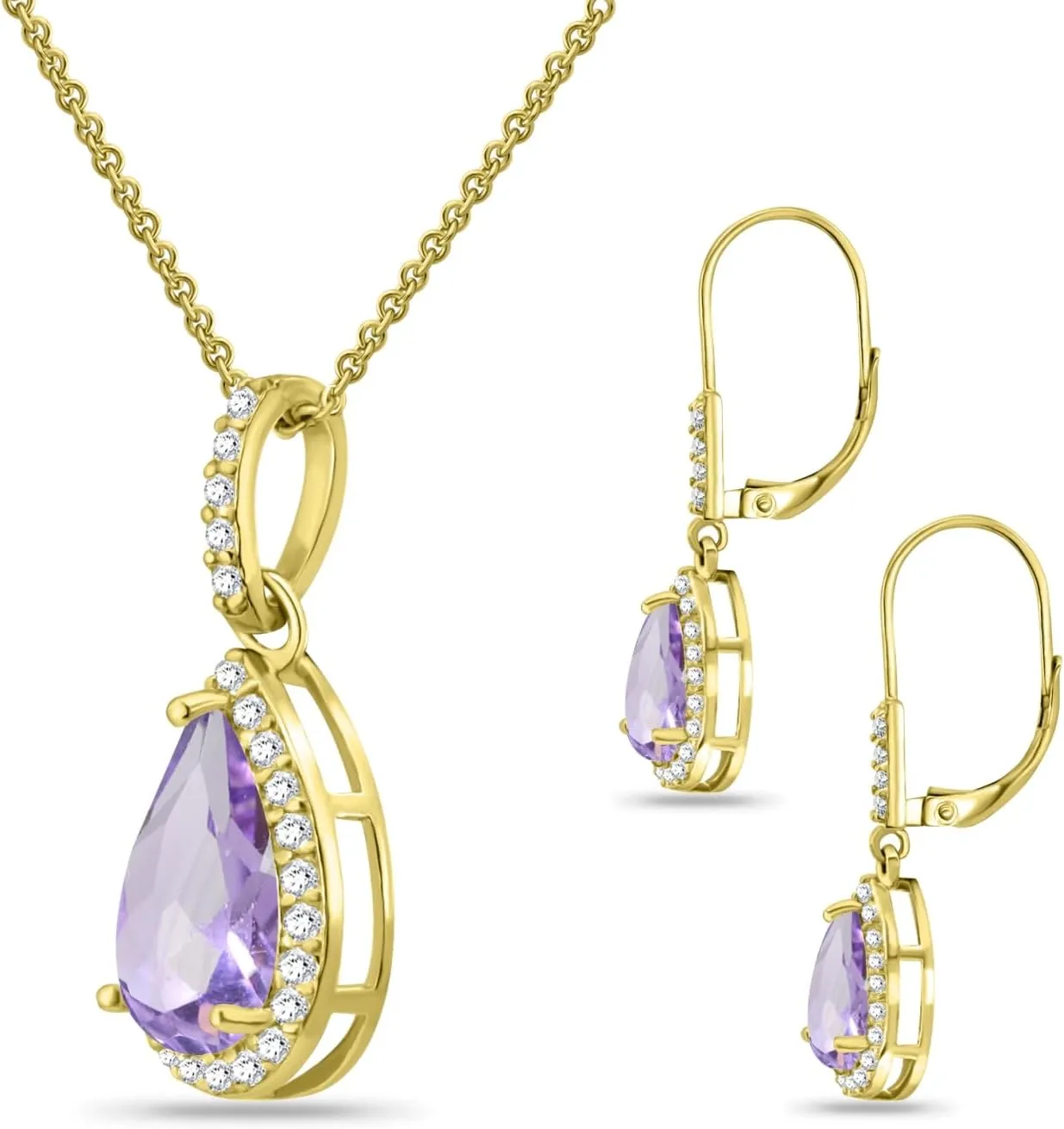Jewelry Sets for Women, Necklace and Earring Sets for Women, Birthstone Jewelry, Genuine or Synthetic Gemstones, Teardrop Necklace and Dangle Earrings, Pendant Necklace, Sterling Silver Jewelry