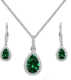 Jewelry Sets for Women, Necklace and Earring Sets for Women, Birthstone Jewelry, Genuine or Synthetic Gemstones, Teardrop Necklace and Dangle Earrings, Pendant Necklace, Sterling Silver Jewelry