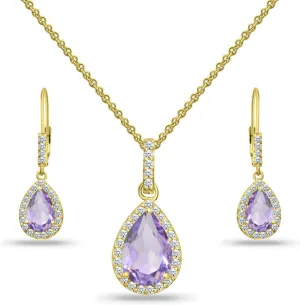 Jewelry Sets for Women, Necklace and Earring Sets for Women, Birthstone Jewelry, Genuine or Synthetic Gemstones, Teardrop Necklace and Dangle Earrings, Pendant Necklace, Sterling Silver Jewelry
