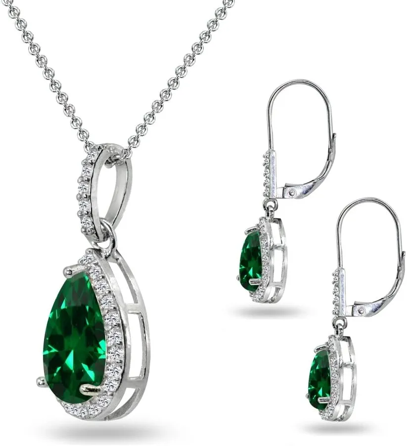 Jewelry Sets for Women, Necklace and Earring Sets for Women, Birthstone Jewelry, Genuine or Synthetic Gemstones, Teardrop Necklace and Dangle Earrings, Pendant Necklace, Sterling Silver Jewelry
