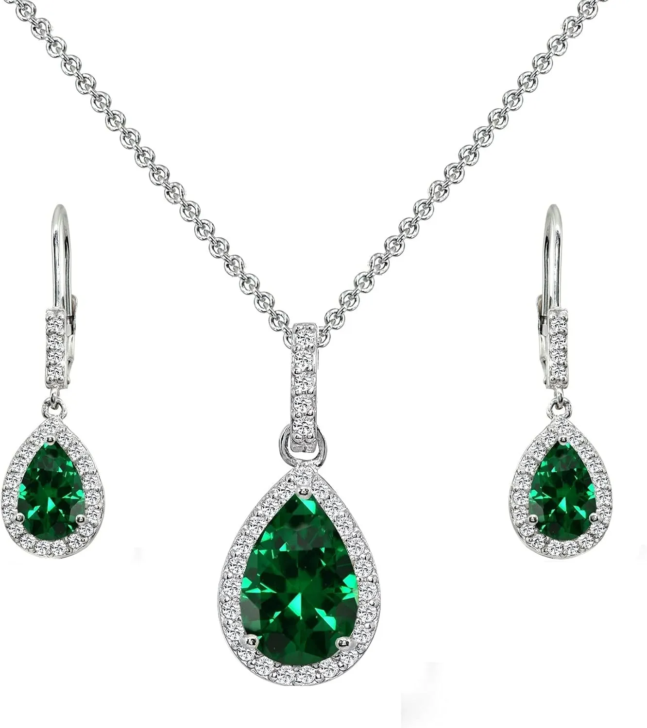Jewelry Sets for Women, Necklace and Earring Sets for Women, Birthstone Jewelry, Genuine or Synthetic Gemstones, Teardrop Necklace and Dangle Earrings, Pendant Necklace, Sterling Silver Jewelry