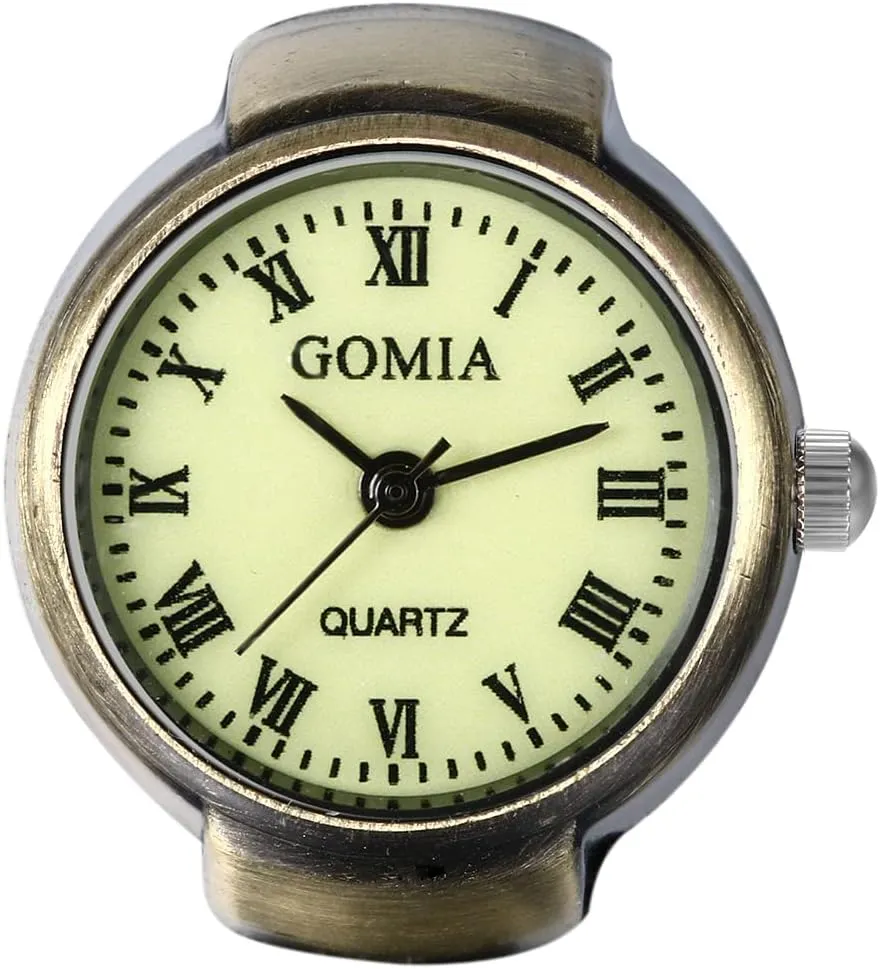 JewelryWe Novelty Finger Watches Classic Round Quartz Watch Rings Adjustable Elastic Ring Watch,