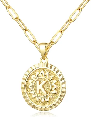 Jewlpire Fashion Jewelry 14K Gold Initial Necklace for Women Girls, Dual-Initial Design Non Tarnish & Hypoallergenic Sunflower Pendant, Teen Girl Gifts Trendy Stuff, Birthday Gifts for Women Wife Mom
