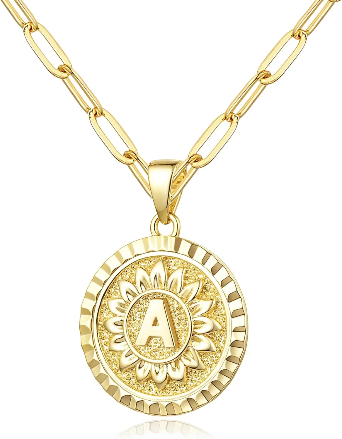 Jewlpire Fashion Jewelry 14K Gold Initial Necklace for Women Girls, Dual-Initial Design Non Tarnish & Hypoallergenic Sunflower Pendant, Teen Girl Gifts Trendy Stuff, Birthday Gifts for Women Wife Mom