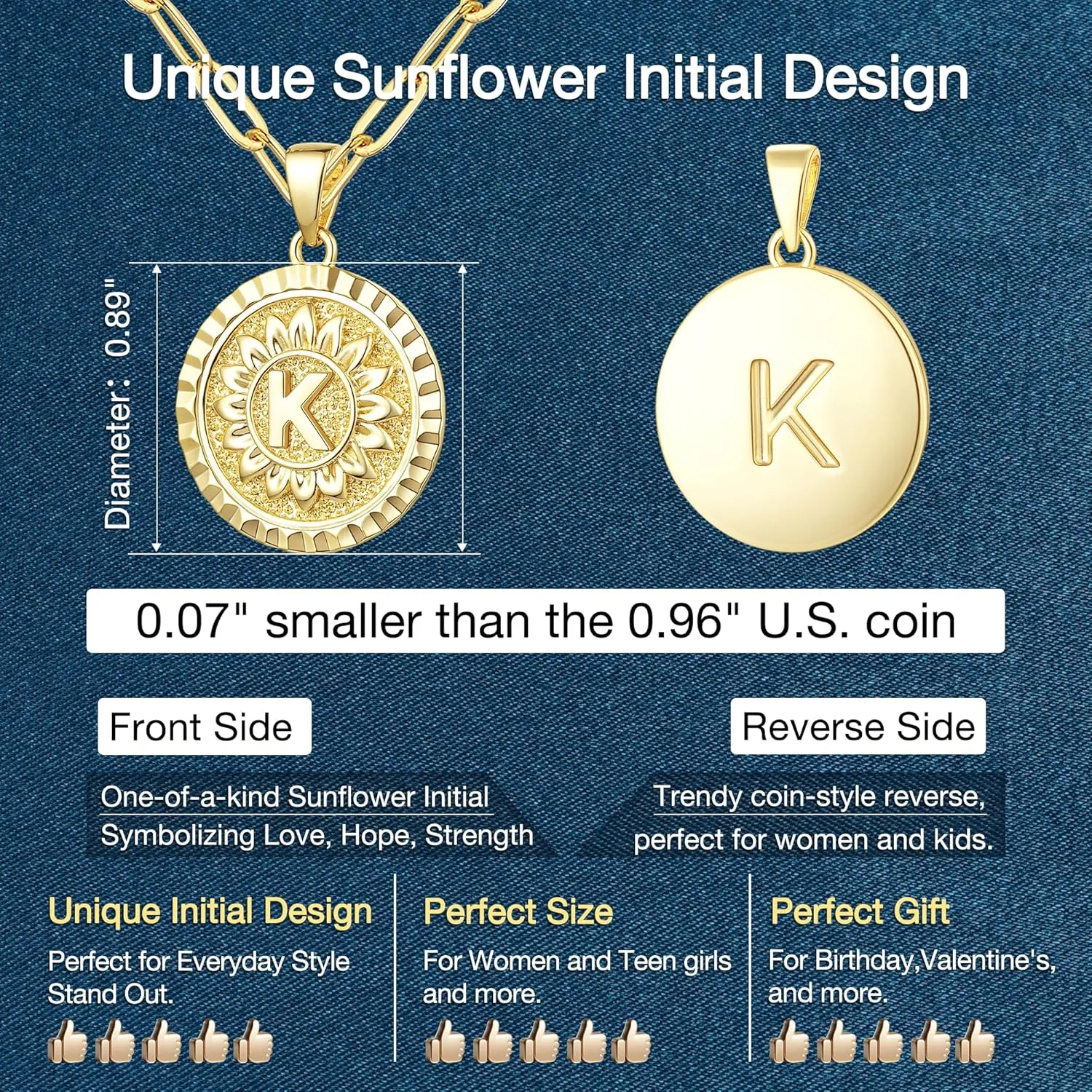 Jewlpire Fashion Jewelry 14K Gold Initial Necklace for Women Girls, Dual-Initial Design Non Tarnish & Hypoallergenic Sunflower Pendant, Teen Girl Gifts Trendy Stuff, Birthday Gifts for Women Wife Mom