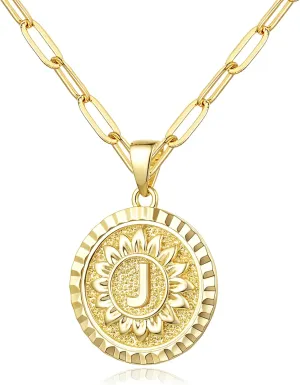 Jewlpire Fashion Jewelry 14K Gold Initial Necklace for Women Girls, Dual-Initial Design Non Tarnish & Hypoallergenic Sunflower Pendant, Teen Girl Gifts Trendy Stuff, Birthday Gifts for Women Wife Mom
