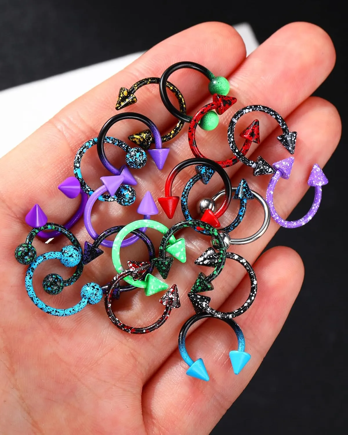 Jewseen 20Pcs Septum Rings 16g 18g 20g Surgical Steel Septum Piercing Jewelry Cartilage Earring Nose Horseshoe Hoop Colorful Balls & Spikes Lip Rings for Women Men