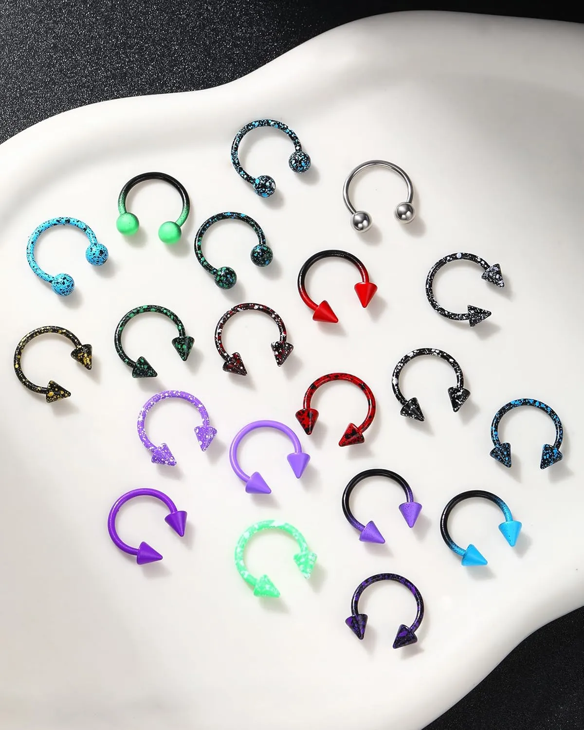 Jewseen 20Pcs Septum Rings 16g 18g 20g Surgical Steel Septum Piercing Jewelry Cartilage Earring Nose Horseshoe Hoop Colorful Balls & Spikes Lip Rings for Women Men
