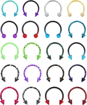 Jewseen 20Pcs Septum Rings 16g 18g 20g Surgical Steel Septum Piercing Jewelry Cartilage Earring Nose Horseshoe Hoop Colorful Balls & Spikes Lip Rings for Women Men