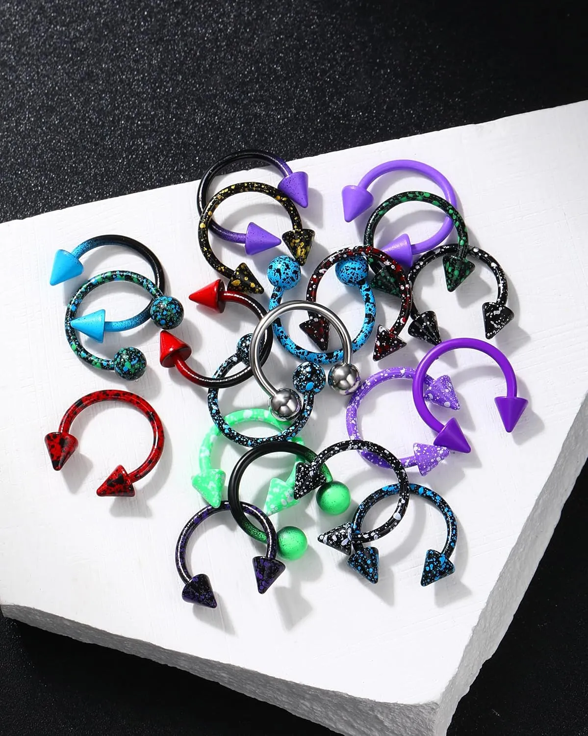 Jewseen 20Pcs Septum Rings 16g 18g 20g Surgical Steel Septum Piercing Jewelry Cartilage Earring Nose Horseshoe Hoop Colorful Balls & Spikes Lip Rings for Women Men