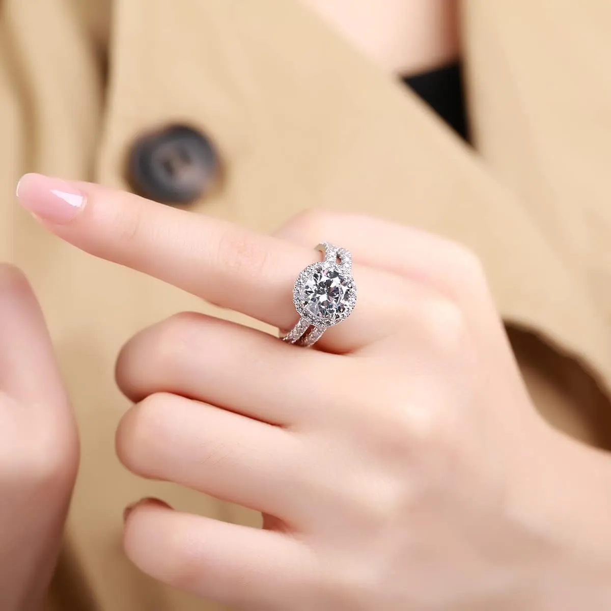 JIANGYUE Classic Bridal Sets Band Ring for Women, 3 Ct 8 Heart 8 Arrow White AAA Cubic Zirconia Rose Gold Big Main Stone Cocktail Engagement Wedding Mothers Day Gifts Rings Size 5 6 7 8 9 10