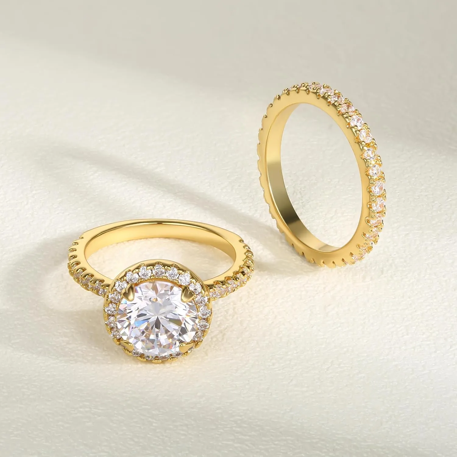 JIANGYUE Classic Bridal Sets Band Ring for Women, 3 Ct 8 Heart 8 Arrow White AAA Cubic Zirconia Rose Gold Big Main Stone Cocktail Engagement Wedding Mothers Day Gifts Rings Size 5 6 7 8 9 10