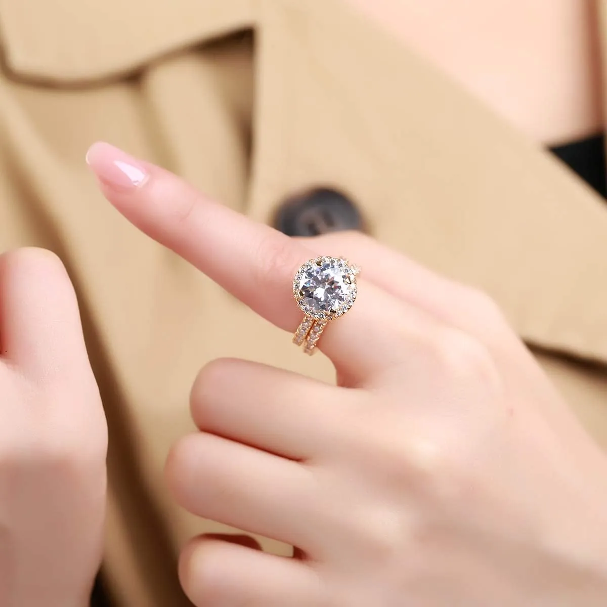 JIANGYUE Classic Bridal Sets Band Ring for Women, 3 Ct 8 Heart 8 Arrow White AAA Cubic Zirconia Rose Gold Big Main Stone Cocktail Engagement Wedding Mothers Day Gifts Rings Size 5 6 7 8 9 10