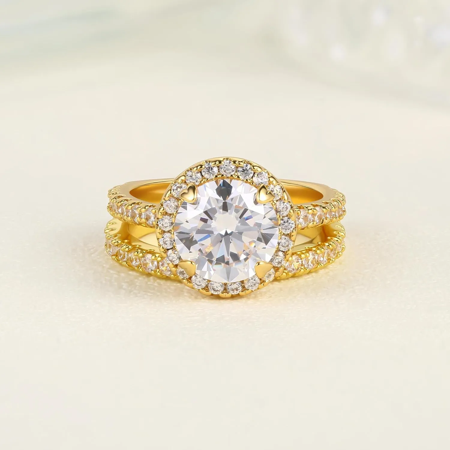 JIANGYUE Classic Bridal Sets Band Ring for Women, 3 Ct 8 Heart 8 Arrow White AAA Cubic Zirconia Rose Gold Big Main Stone Cocktail Engagement Wedding Mothers Day Gifts Rings Size 5 6 7 8 9 10