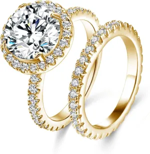 JIANGYUE Classic Bridal Sets Band Ring for Women, 3 Ct 8 Heart 8 Arrow White AAA Cubic Zirconia Rose Gold Big Main Stone Cocktail Engagement Wedding Mothers Day Gifts Rings Size 5 6 7 8 9 10