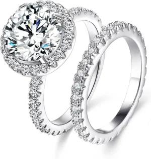 JIANGYUE Classic Bridal Sets Band Ring for Women, 3 Ct 8 Heart 8 Arrow White AAA Cubic Zirconia Rose Gold Big Main Stone Cocktail Engagement Wedding Mothers Day Gifts Rings Size 5 6 7 8 9 10