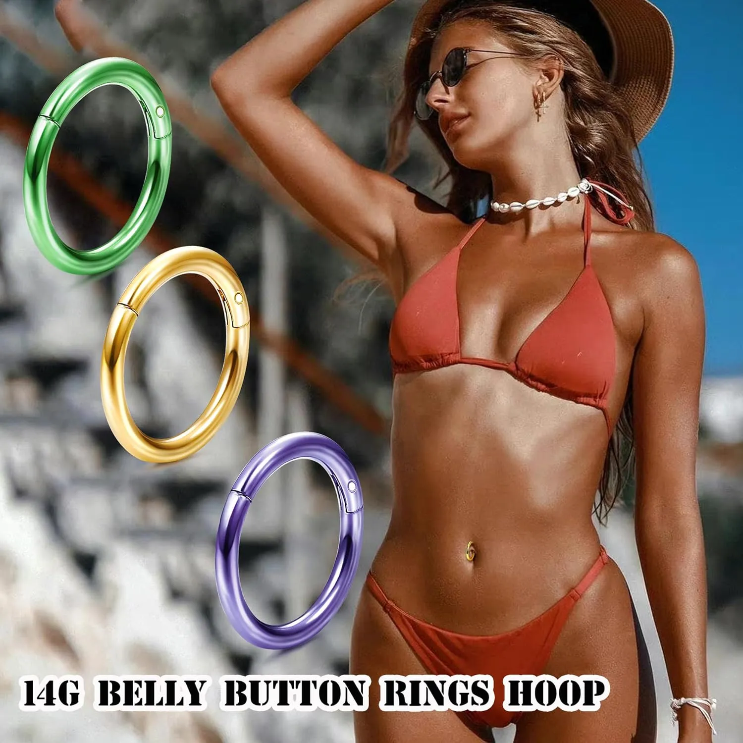 JOERICA 15PCS 14G Clicker Belly Button Ring for Women 316L Surgical Steel Belly Rings Hoop Colorful Clicker Segment Hinged Seamless Hoop Navel Rings Belly Piercing Jewelry 8/10/12mm