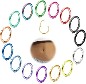 JOERICA 15PCS 14G Clicker Belly Button Ring for Women 316L Surgical Steel Belly Rings Hoop Colorful Clicker Segment Hinged Seamless Hoop Navel Rings Belly Piercing Jewelry 8/10/12mm