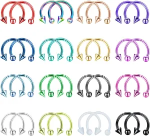 JOERICA 32PCS 16G Horseshoe Septum Rings Stainless Steel Nose Circular Barbells Rings Cartilage Tragus Helix Eyebrow Colorful Daith Earring Piercings Body Jewelry Ball/Arrow 8mm 10mm