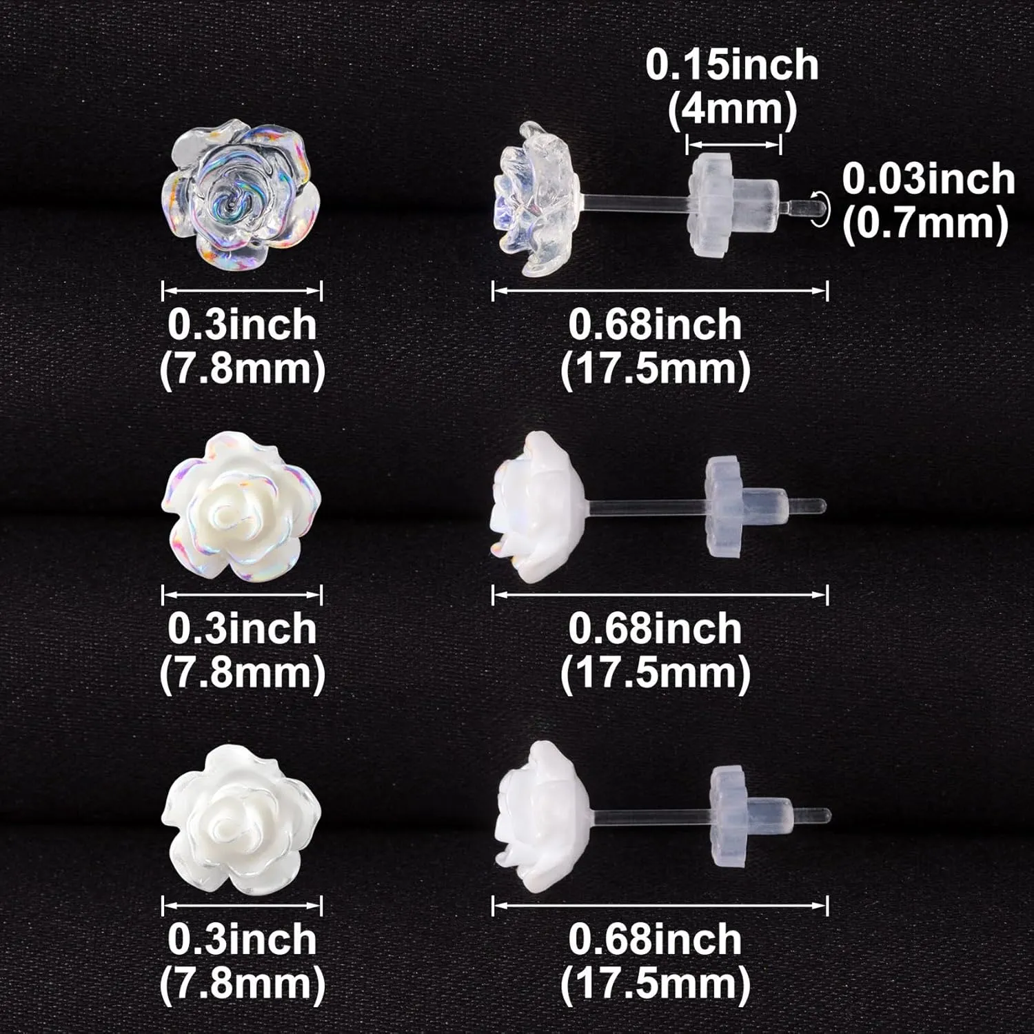 Joez Wonderful Plastic Earrings, Flower Earring Stud with Rubber Backs, Earrings Hypoallergenic for Sensitive Ears Women