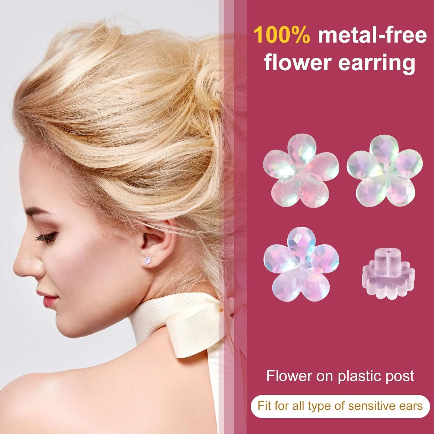 Joez Wonderful Plastic Earrings, Flower Earring Stud with Rubber Backs, Earrings Hypoallergenic for Sensitive Ears Women