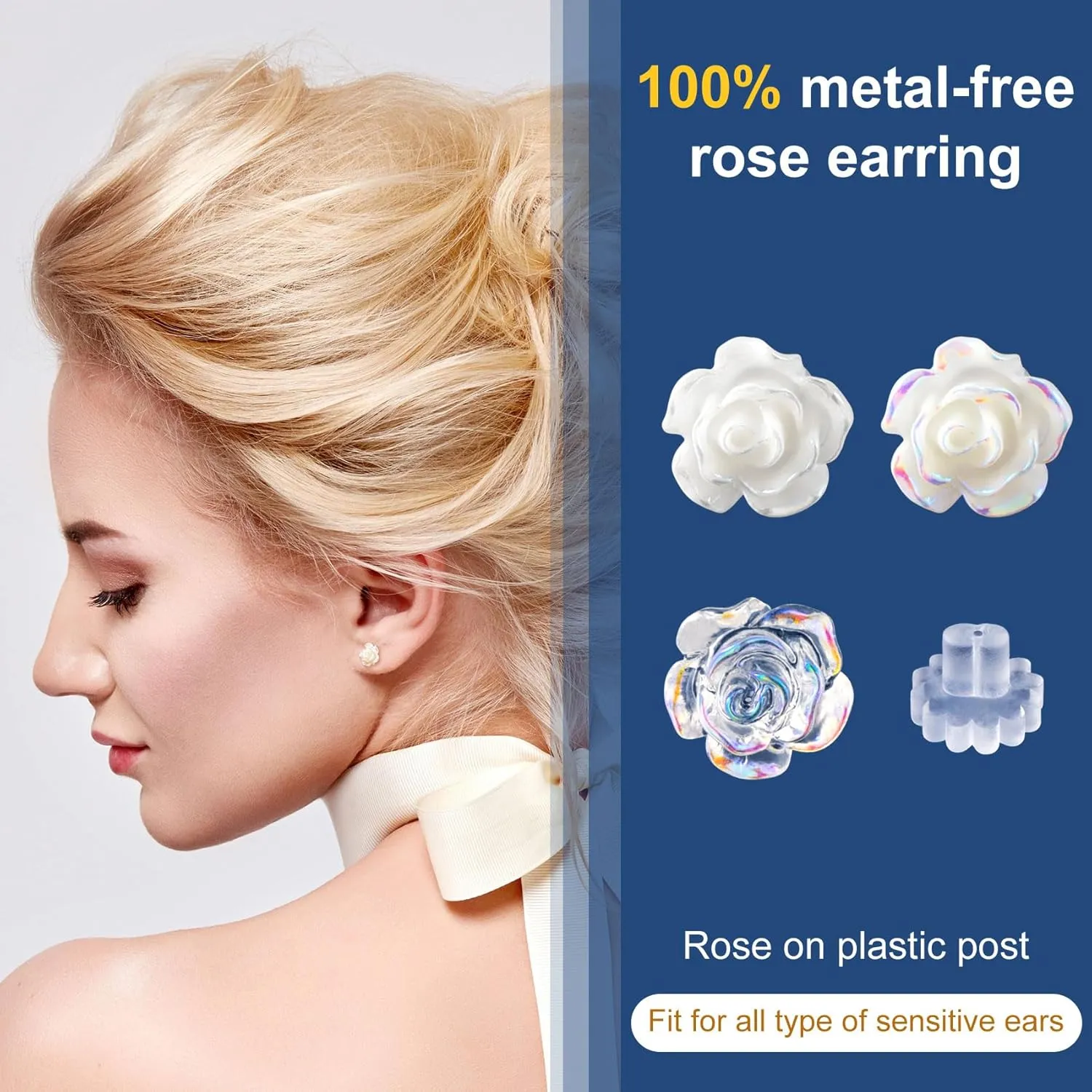 Joez Wonderful Plastic Earrings, Flower Earring Stud with Rubber Backs, Earrings Hypoallergenic for Sensitive Ears Women