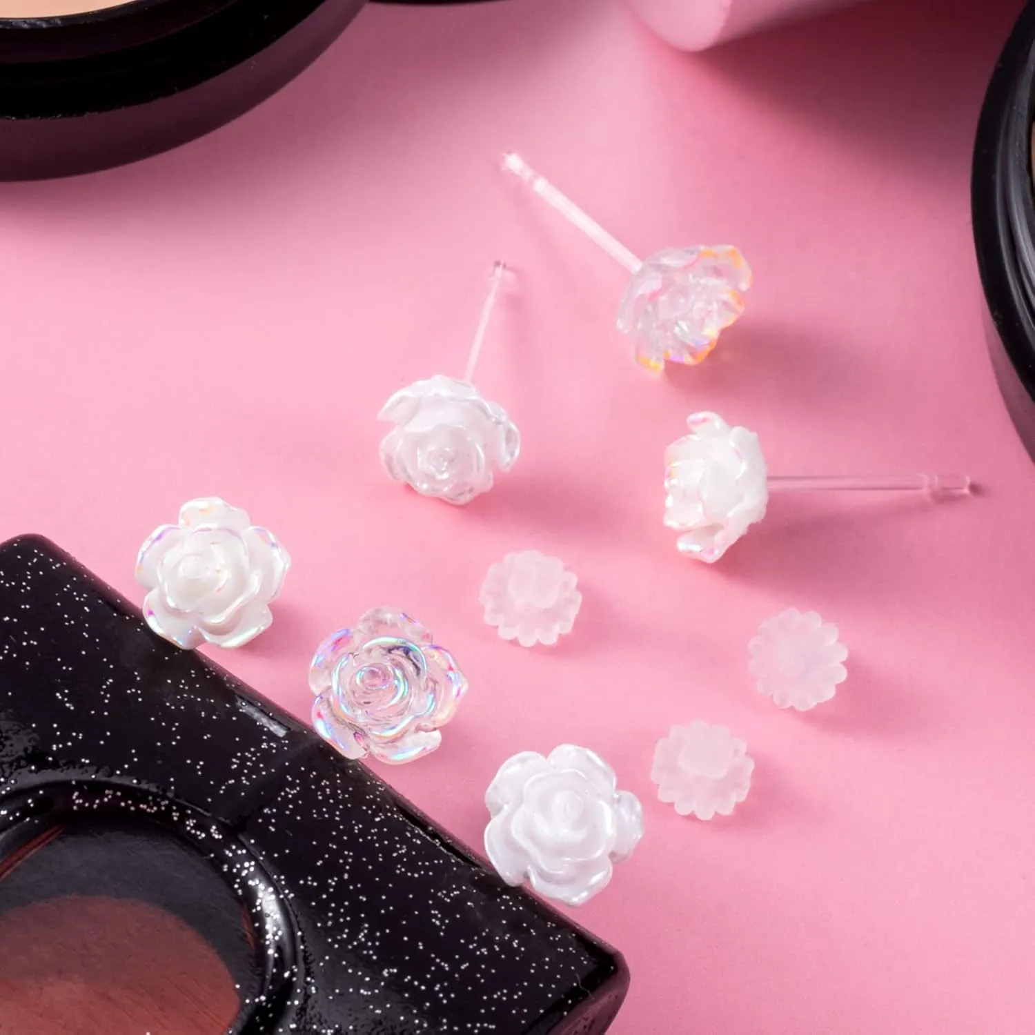 Joez Wonderful Plastic Earrings, Flower Earring Stud with Rubber Backs, Earrings Hypoallergenic for Sensitive Ears Women
