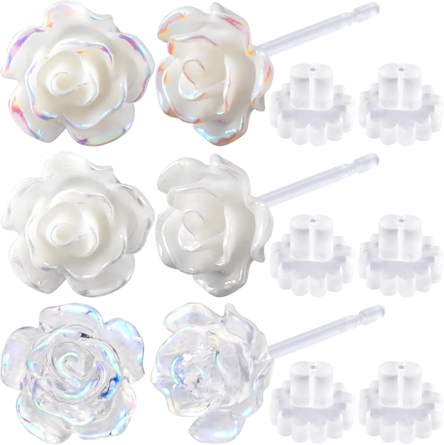 Joez Wonderful Plastic Earrings, Flower Earring Stud with Rubber Backs, Earrings Hypoallergenic for Sensitive Ears Women