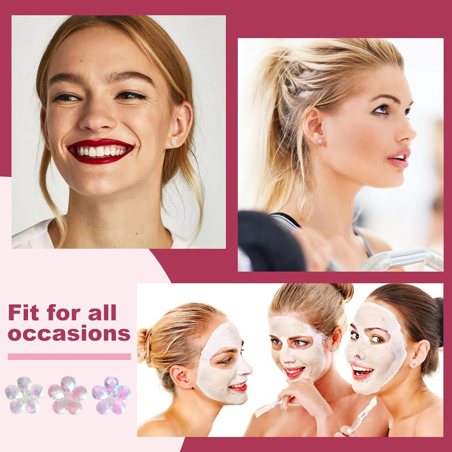 Joez Wonderful Plastic Earrings, Flower Earring Stud with Rubber Backs, Earrings Hypoallergenic for Sensitive Ears Women