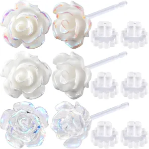Joez Wonderful Plastic Earrings, Flower Earring Stud with Rubber Backs, Earrings Hypoallergenic for Sensitive Ears Women