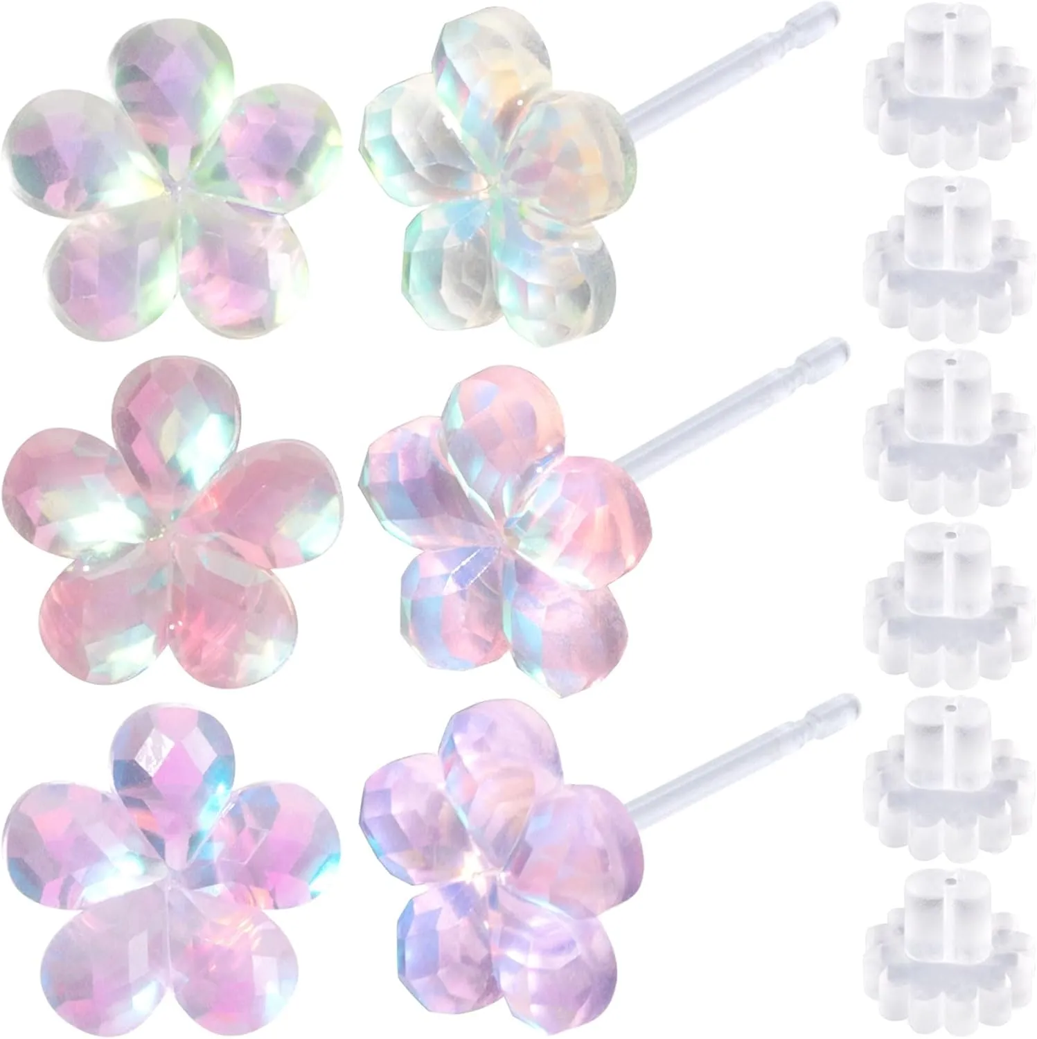 Joez Wonderful Plastic Earrings, Flower Earring Stud with Rubber Backs, Earrings Hypoallergenic for Sensitive Ears Women