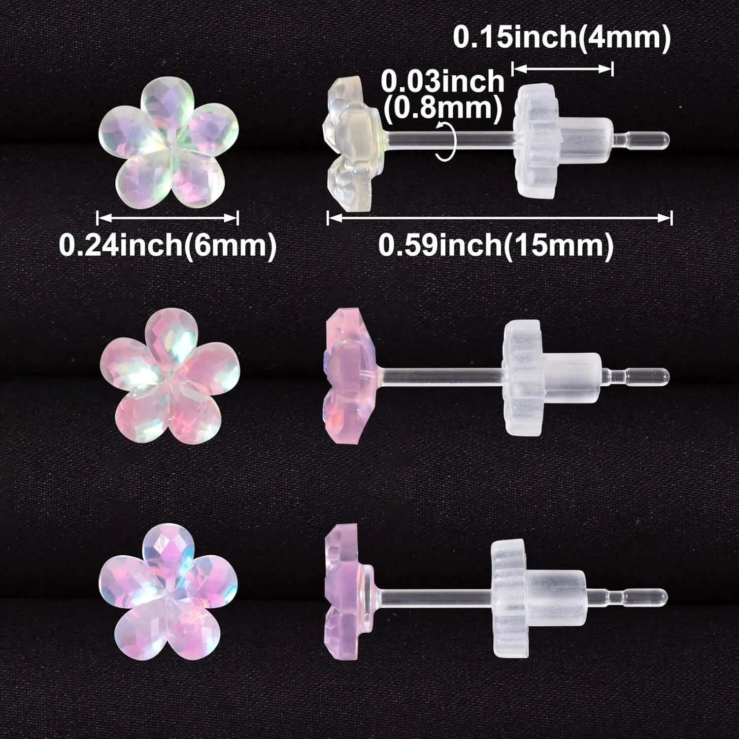 Joez Wonderful Plastic Earrings, Flower Earring Stud with Rubber Backs, Earrings Hypoallergenic for Sensitive Ears Women